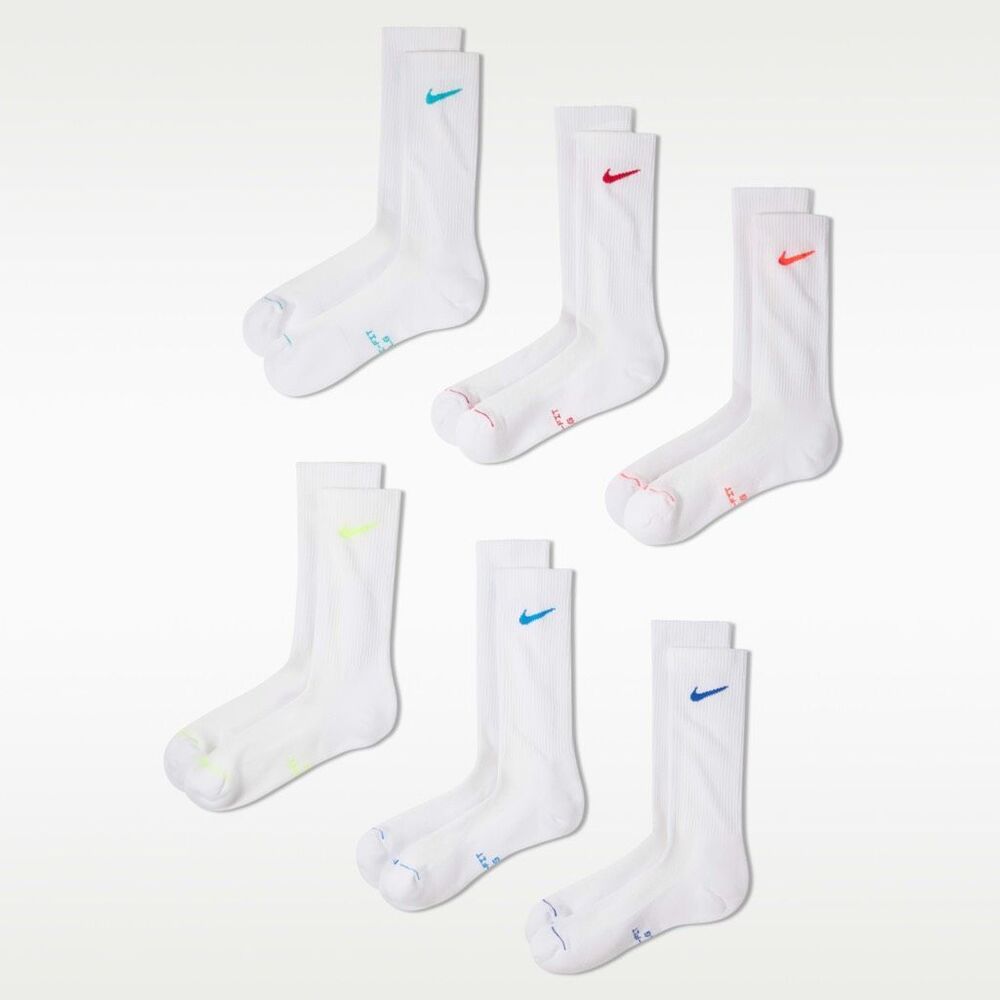#44. Nike White/Color Swoosh 6Pk Everyday Plus Cushion Crew Socks NWT - Picture 4 of 5